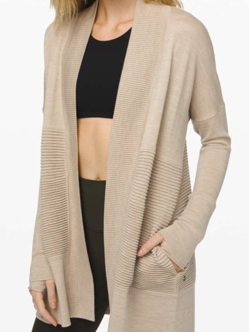 lululemon athletica Beige Open-Front Ribbed Hem Cardigan